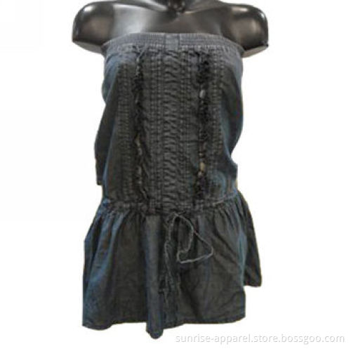 Ladies Denim Low-cup Dress, Customized Designs and Logos are Accepted